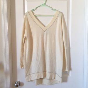 Anthropologie-sz M- cream double V-neck tunic